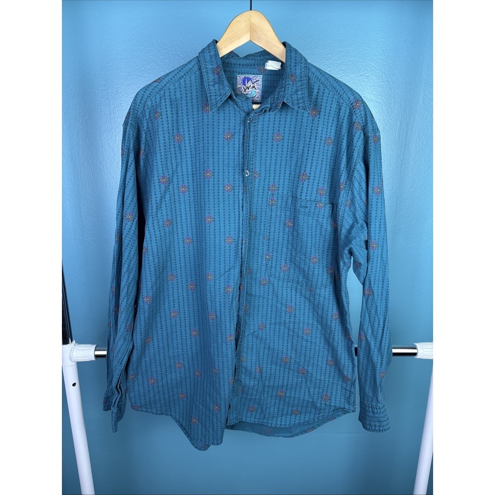 Vintage Santana Cowboy Shirts Button Up Large Southwestern Print 90s Western